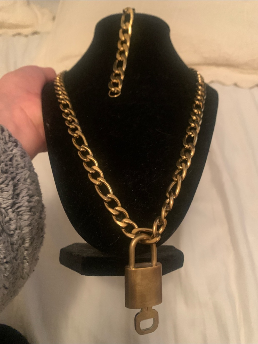Louis Vuitton Gold-Tone Padlock Chain Necklace and Bracelet